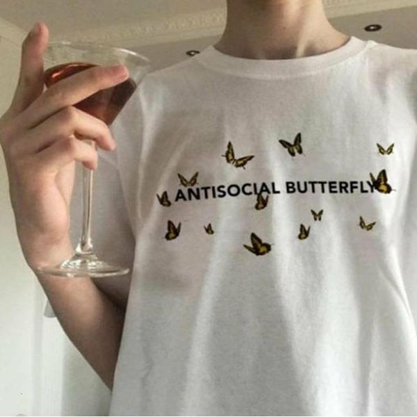 

antisocial butterfly t-shirt women harajuku funny graphic new summer ladies short sleeve casual chic aesthetic clothes women tee, White