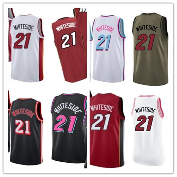 

custom 2020 style jerseys black white green grey army green 21 hassan whiteside basketball jersey, Black;red