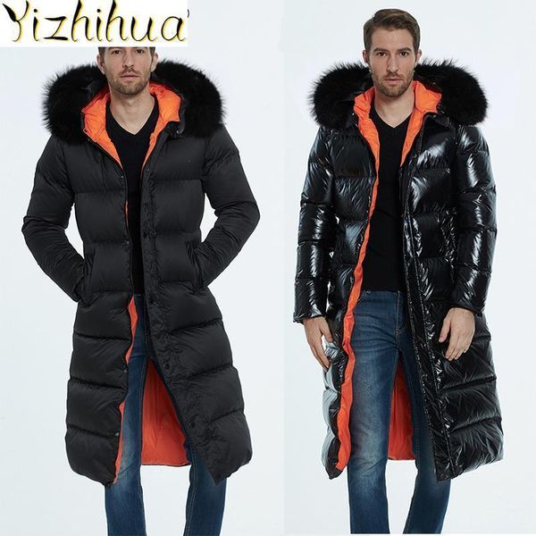 

azazel down jacket men clothing long parka winter jackets thick clothes real raccoon fur collar coat erkekler ceket lxr9641, Black