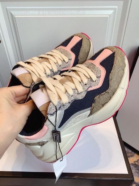 

men women rhyton casual dad shoes paris luxury designer house's emblematic sneaker mini jacquard fabric retro canvas thick sole, Black