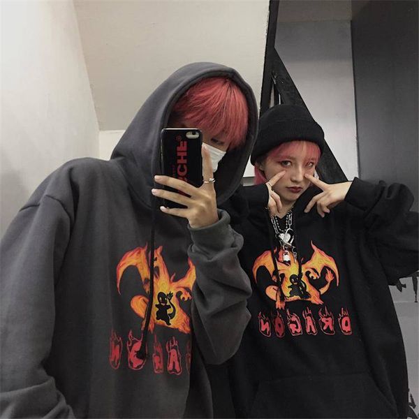 

cute dragon hoodies men women funny pullover hooded cartoon harajuku sweatshirts streetwear casual hooded jackets coat male, Black