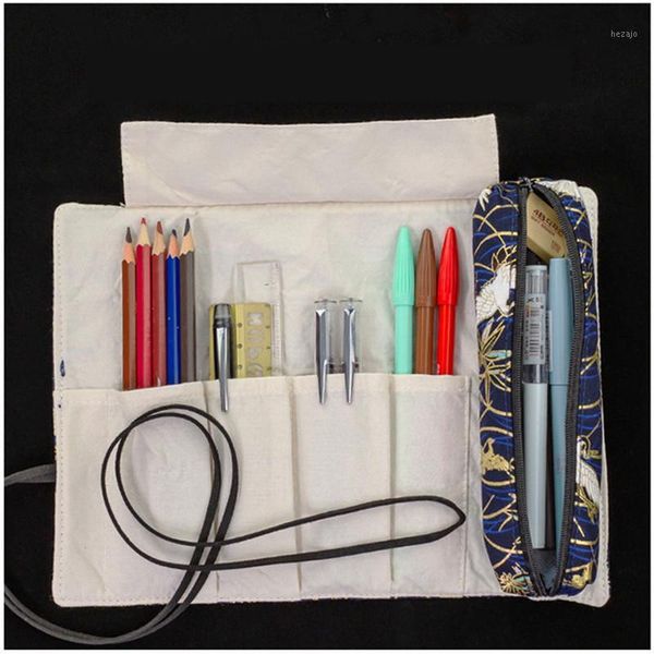 

pencil case school for girls boys kawaii cotton pen curtain bag roller stationery makeup wrap roll up brushes pouch art supplies1