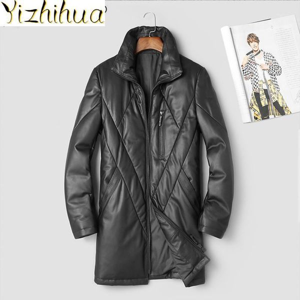 

azazel winter genuine leather jacket men 2021 long sheepskin coat warm down jacket korean mens leather jackets 88005 kj29901, Black
