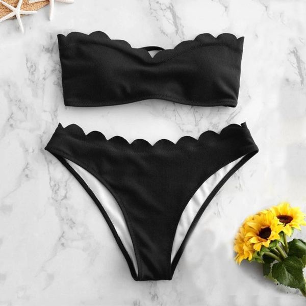

biquini solid 2020 bikini women ruffle swimwear feminino two piece swimsuit beachwear swimming traje de bano mujer1, White;black