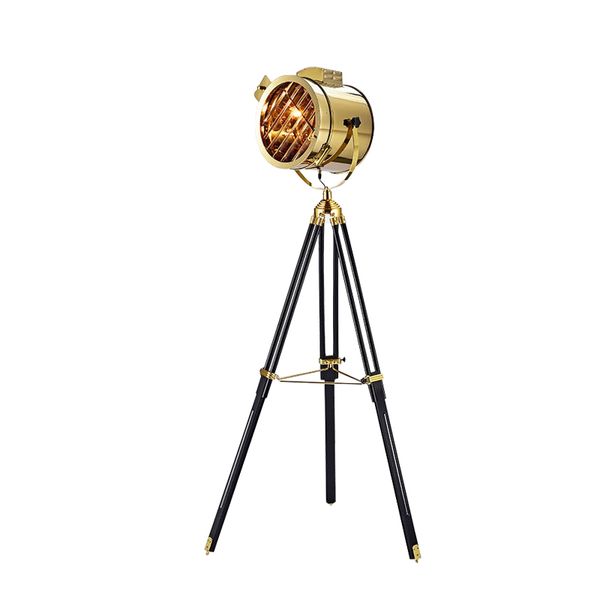 Lampade da terra treppiede in legno nordico Stile industriale Cromo Ricerca colore oro Luci da pavimento Apparecchio Home Hotel Decorazione artistica Lampadina LED AC110V 220V E27