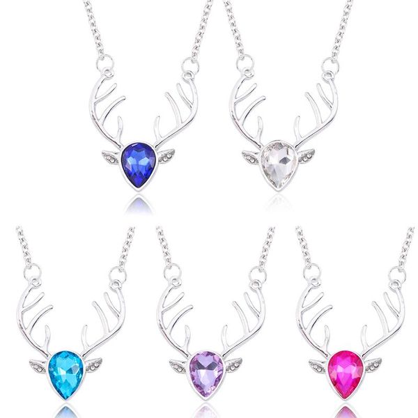 

new trend jewelry fashion temperament elk necklace alloy colorful rhinestone antlers pendant necklace party christmas gift, Silver