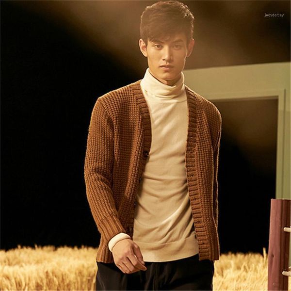 

100% hand made pure wool knit men fashion vneck solid single breasted open hem cardigan sweater white 5color customized1, White;black