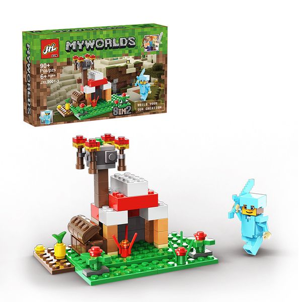 

my world bricks set mine farm mountain cave waterfall village jungle treehouse figures city model building blocks toys