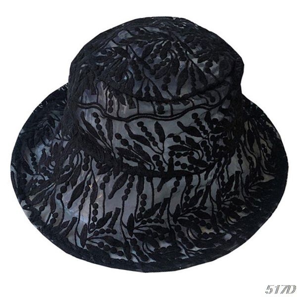

women summer sun bucket hat embroidery flower leaf lace wide brim fisherman cap 517d, Blue;gray