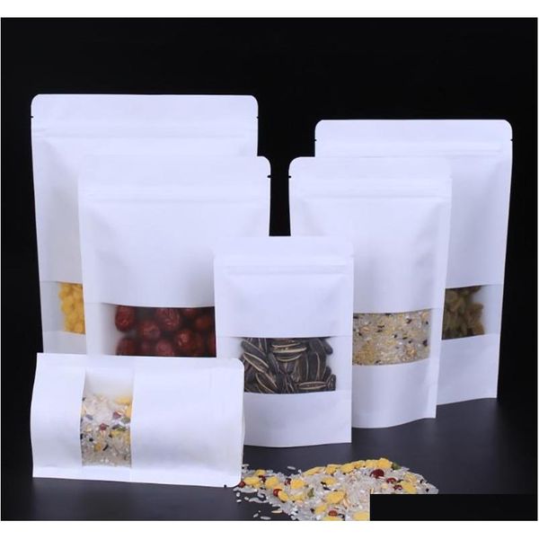 

white kraft paper mylar self-styled doypack bags with clear window food tea snack package storage bag stand up pack qylbil garden2010