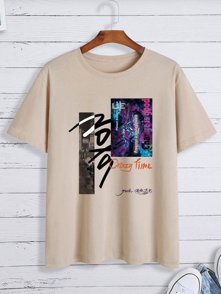 

men letter graphic round neck tee n8wn#, White;black