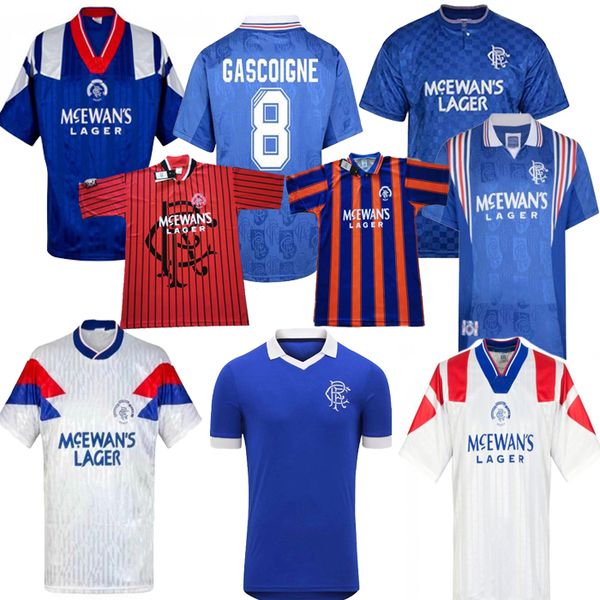 

retro glasgow rangers 1995-96 away soccer jerseys gascoigne mccoist laudrup ferguson football kit vintage classic shirt, Black;yellow