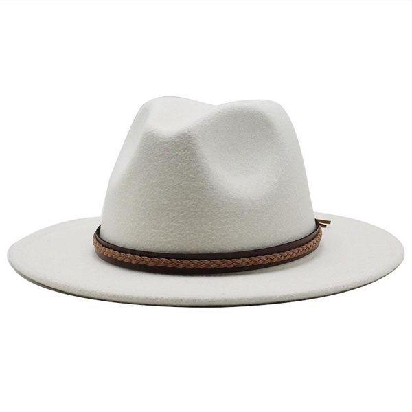 

new men women wide brim wool felt fedora panama hat with belt buckle jazz trilby cap party formal hat in white,black, Blue;gray