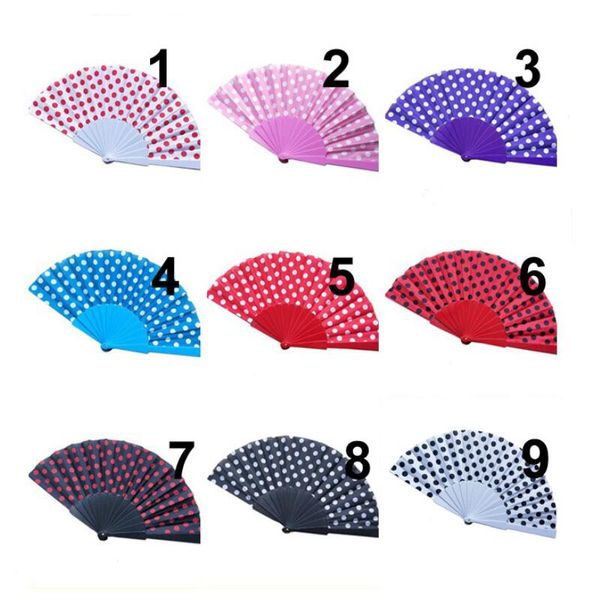 Polka Dots Design Plástico da Folding Fan mão para presentes de casamento Party Favors Fãs suprimentos LX3758 Atacado