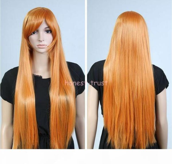 

gt;&gt;&gt;new fashion women lady 80cm orange cosplay anime wig long straight women heat resistant wig, Black;brown