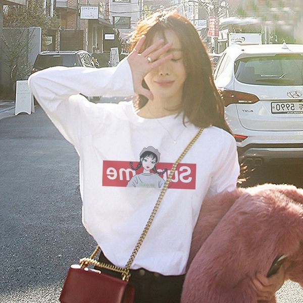 

sneuv net red long sleeve new coat t-shirt winter women's loose t-shirt 2020 autumn dress autumn student's clothes women's we, White