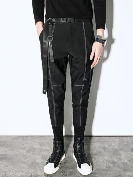 

m-3xlhairstylist pants harem pants male small leg han edition waistband slim girdle male casual pants.1, Black