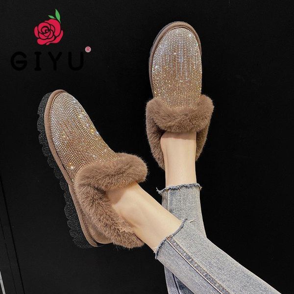 

2020 bling crystal warm snow boots women flats colorful rhinestones diamonds winter plush fur shoes woman botas de mujer, Black