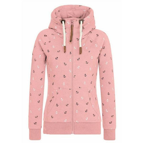 

spring autumn zip hoodies women pink gray blue green warm print hooded zipper sweatshirt slim sweat femme hoody moletom feminino 201105, Black