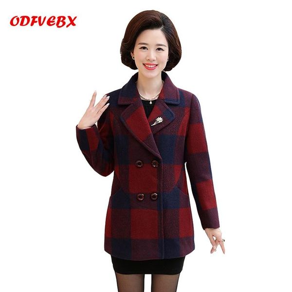 

plus size -5xl spring new autumn clothes plaid woolen coat women's medium long winter woolen windbreaker coat women's clothing, Black