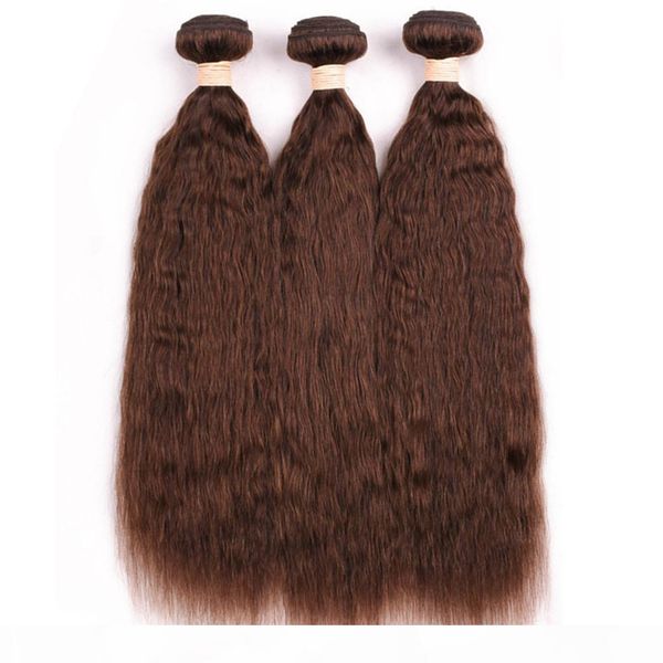 

medium brown malaysian kinky straight human hair weave bundles #4 chocolate brown coarse yaki human hair bundles deals 3pcs double wefts, Black