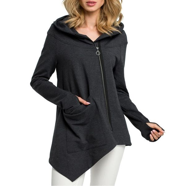 

fashion oblique zipper long sleeve loose hoodies women 2019 autumn irregular casual women's sweatshirt hoodie sweat femme y1109, Black