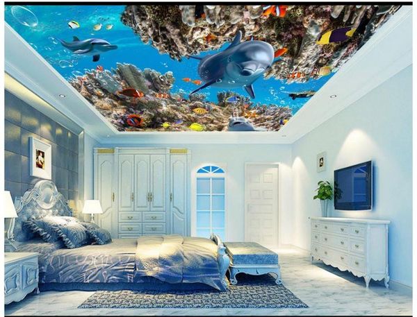 

3d p wallpaper custom 3d ceiling wallpaper murals mediterranean murals underwater world coral ceilings room1