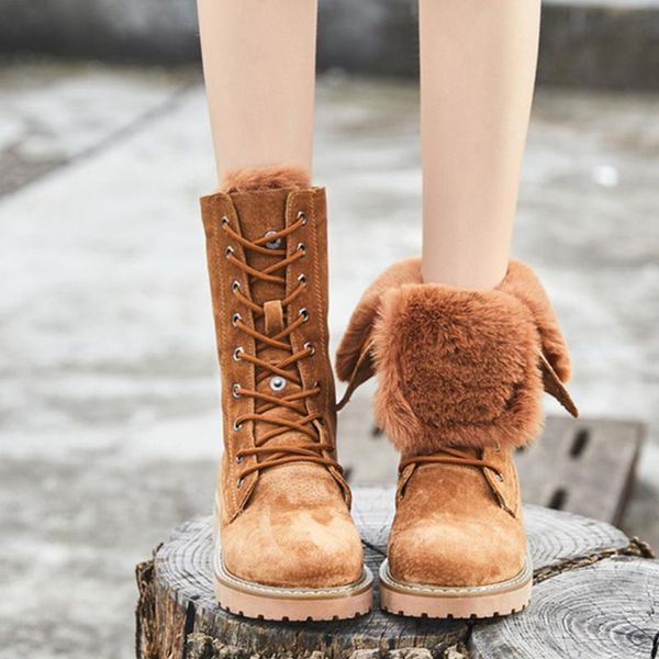 

2020 new winter women boots snow boots genuine leather fur warm plush winter shoes woman ladies shoes botas mujer b243, Black