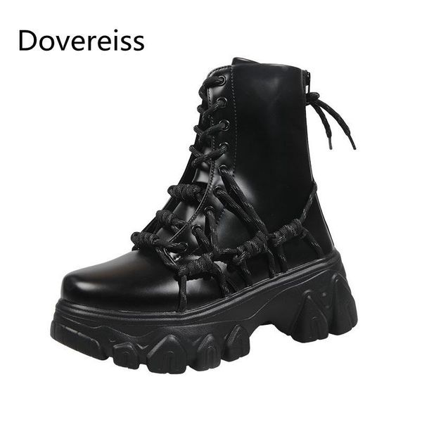 

dovereiss fashion women's shoes wintermotercycle boots round toe concise mature lace up boots matin ankle 35-39, Black