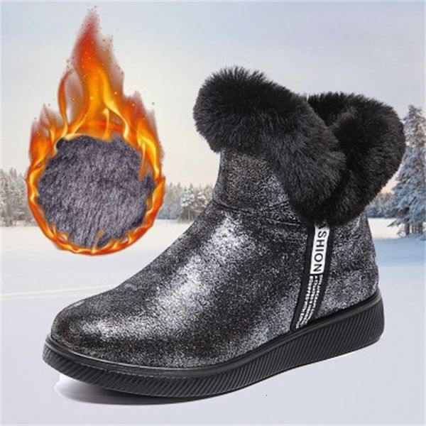

winter 2021 new snowboots sequins women fashionable toe round boots comfortable rubber soles women's shoes silver 8m89, Black