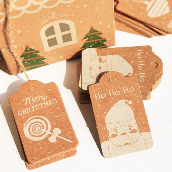 

50шт рождество крафт бумага теги веревки xmas diy висячих подарочная коробка tag этикетку для партии новогодних украшений navidad wmtnru