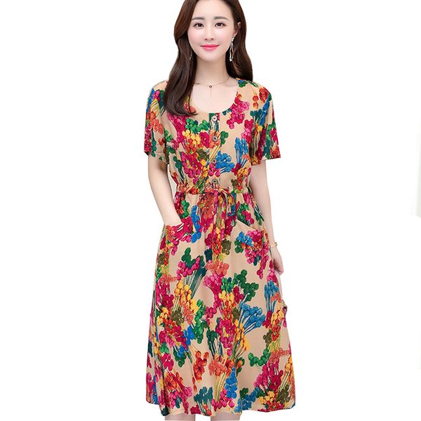 

2021 new new women summer dresses casual print vintage short sleeve plus size women clothing vestidos robe femme u4z5, Black;gray