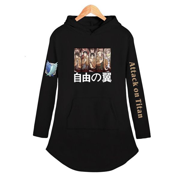 

2021 new women hoodie anime attack on titan hooded coat fashion girls eren jaeger mikasa long hoodies sweatshirts clothes 13td, Black