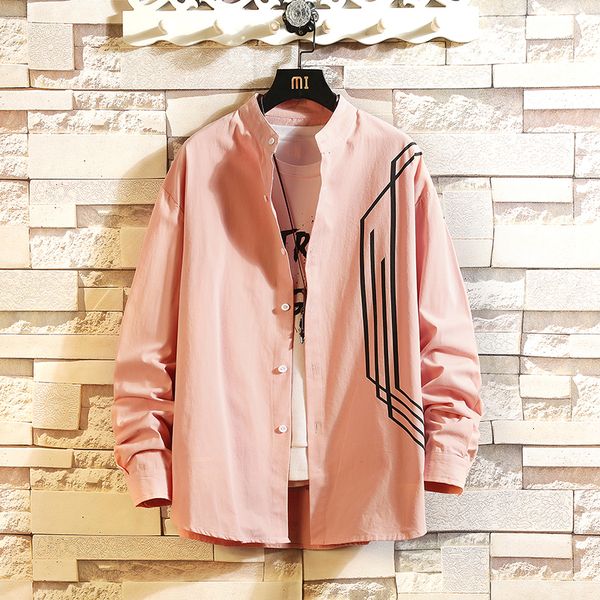 

2021 brand spring autumn black hip hop streetwear patchwork long sleeves new collar korea style shirt for men's clothing fdh7, White;black