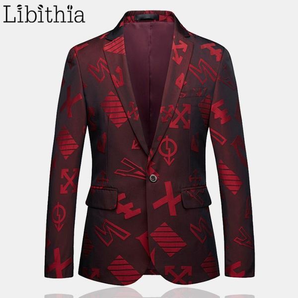 

men's casual one button blazers cotton print autumn winter luxury designer men tuxedo dress wedding suit big size m-6xl red t2001, White;black