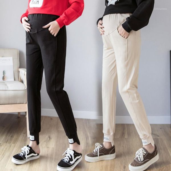 

maternity bottoms autumn clothing 2021 pregnant women's pants spring fashion mom outer wear leggings athletic drawstring trousers1, White