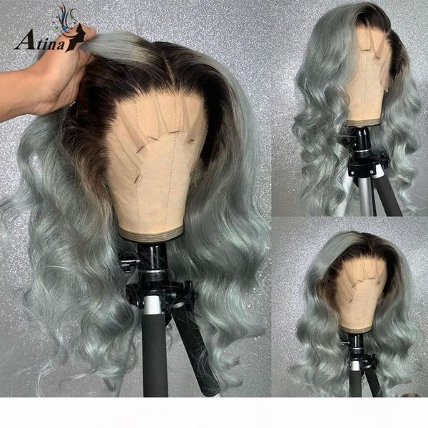 

613 colored green human hair wig pre plucked hd transparent glueless peruvian remy lace frontal wigs for black women closure, Black;brown