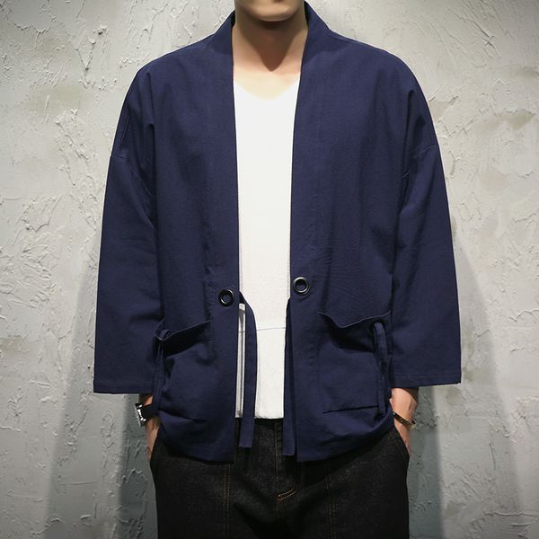 

2021 new tang gift shop kimono cardigan mens japan jacket with man-belt vintage clothes 4g57, Black;brown