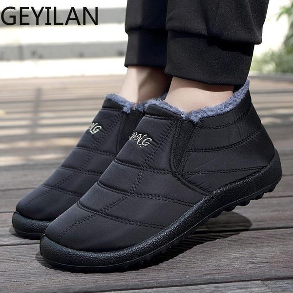 

winter boots men shoes snow boots solid plush inside bottom keep warm waterproof ski man size 35 - 47 footweat1, Black