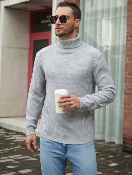 

men turtleneck waffle knit sweater p0w9#, White;black