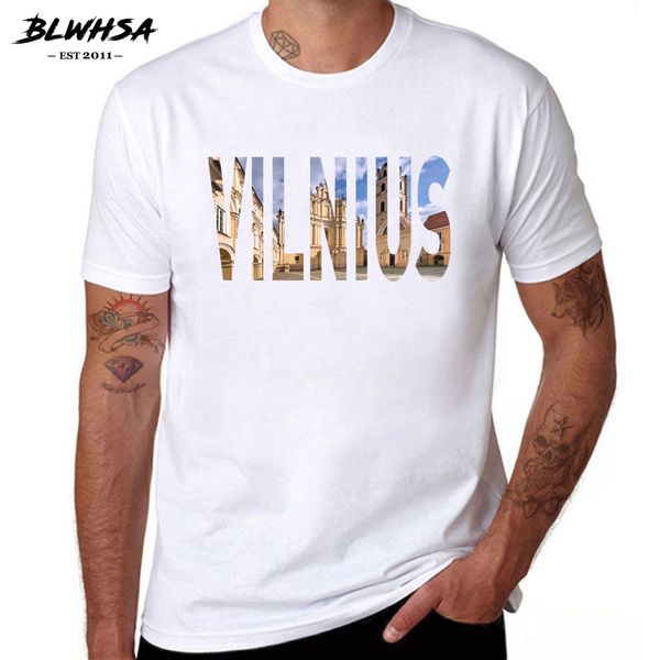 

sport blwhsa vilnius city prined t shirt men casual short sleeve cotton letter design t-shirts lithuania city vilnius white men tees