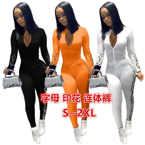 

mn8313 women's letter printed chest zipper jumpsuit, Black;gray