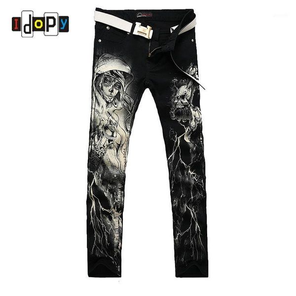 

new 2021 men`s printed jeans punk style gothic painted cotton straight leg cool jeans for young men1, Blue