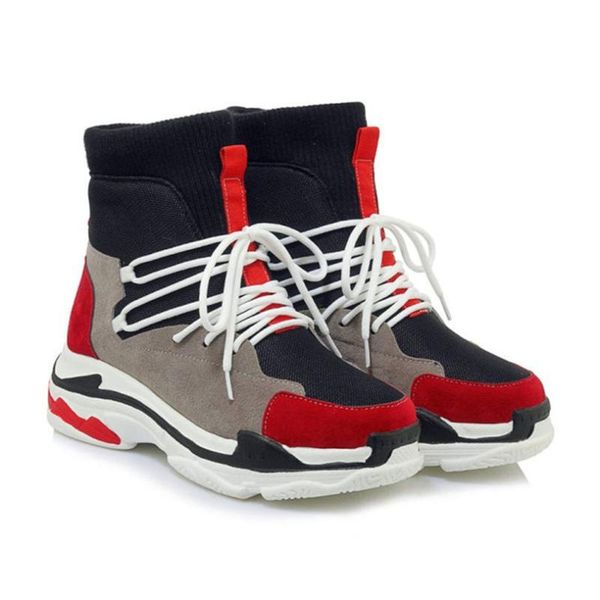 

outside trainers women wedges creepers high heel ankle boots hi-platform tennis shoes breathable punk sneakers casual shoes, Black