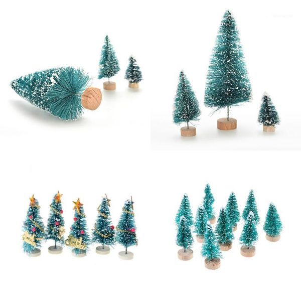 

1-10pcs/lot small diy christmas tree fake pine tree mini sisal bottle brush christmas santa snow frost village house1