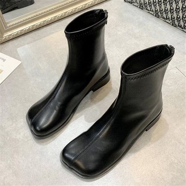 

2021 autumn new flat square toe women's size big riding casual snow boots j93e, Black