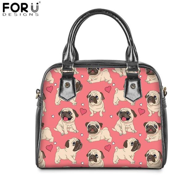 

forudesigns luxury pu leather crossbody bags lovely pug dog heart print 2pcs set tote handbags for women travel handle bag