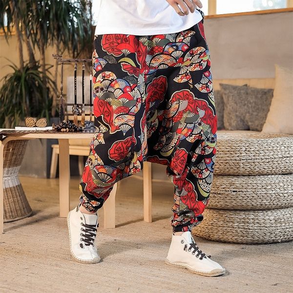 

3prku style new hanging 2020 chinese crotch nepal flower pants men's linen large cotton linen cotton linencrotch pants 7wbyb, Blue