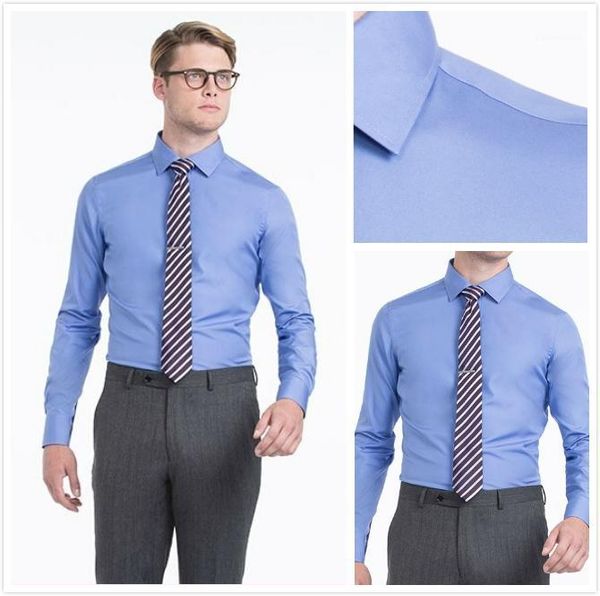 

new arriving 100% cotton solid royal blue with spread collar and button cuff slim fit camisas hombre1, White;black