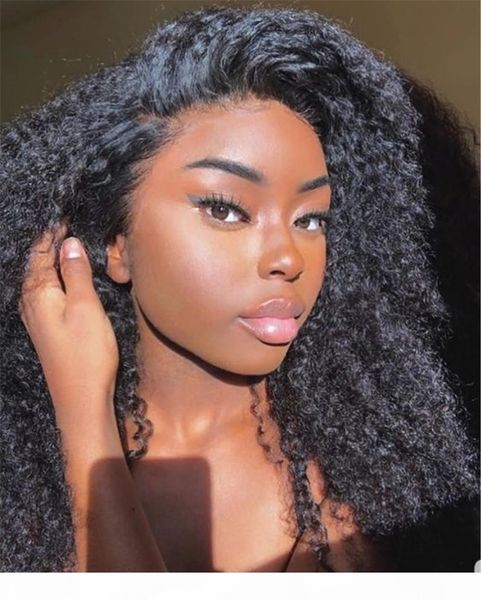 

peruvian human hair wigs 4*4 swiss lace kinky curly for women pre plucked 150% density 8-24inch, Black;brown